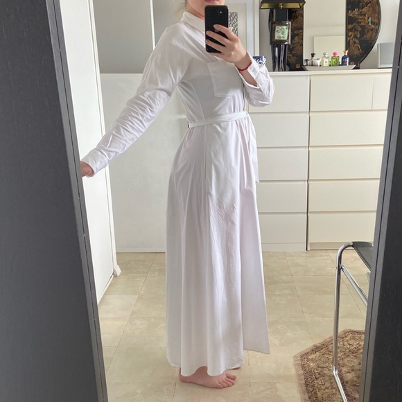 Theory Dresses & Skirts - NEW sexy White shirt dress size 2 theory belted long sleeve button up style